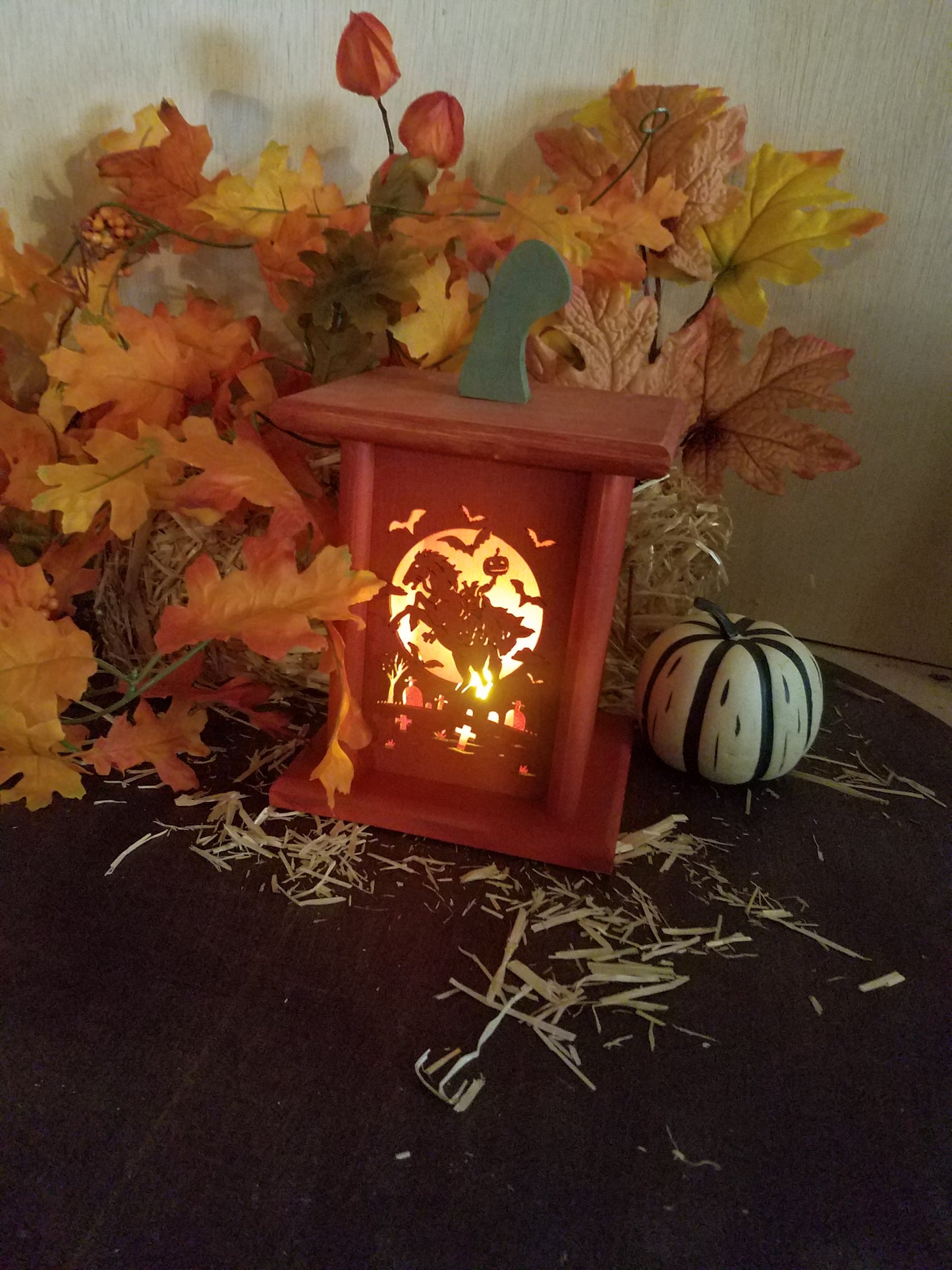 Wooden Laser Cut Halloween/Fall Lantern with Interchangeable Panels