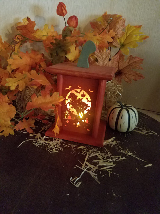 Wooden Laser Cut Halloween/Fall Lantern with Interchangeable Panels