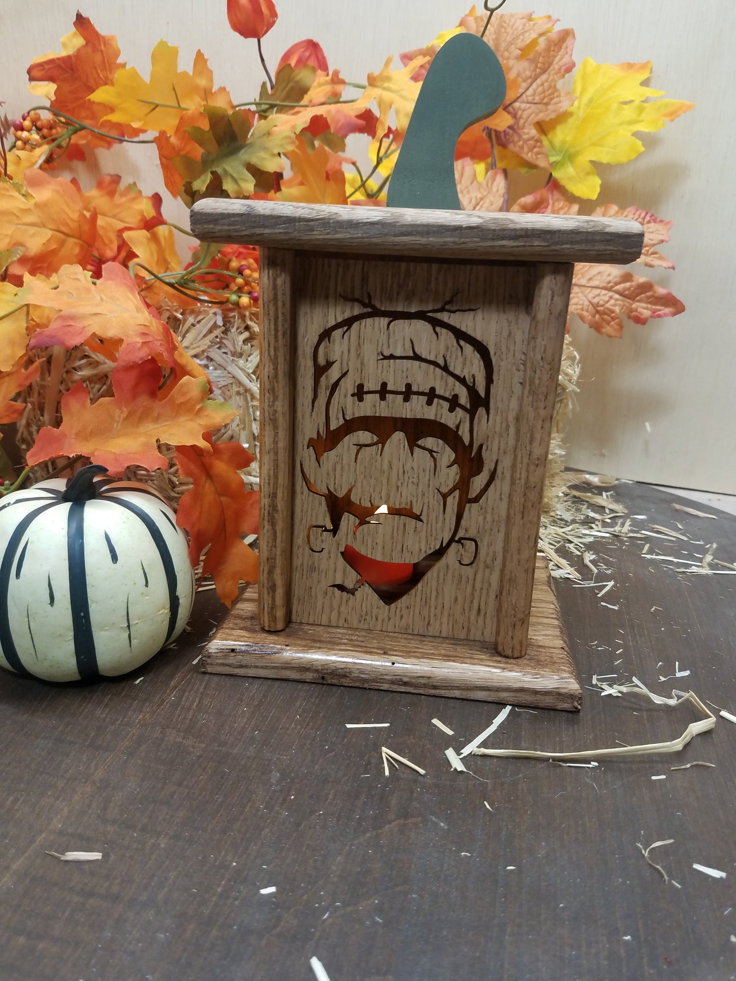 Wooden Laser Cut Halloween/Fall Lantern with Interchangeable Panels