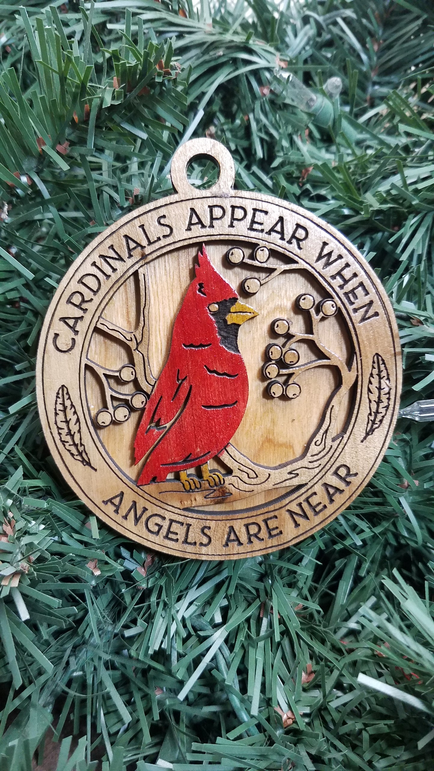 Cherished Cardinal Laser Cut Maple/Cherry Ornaments