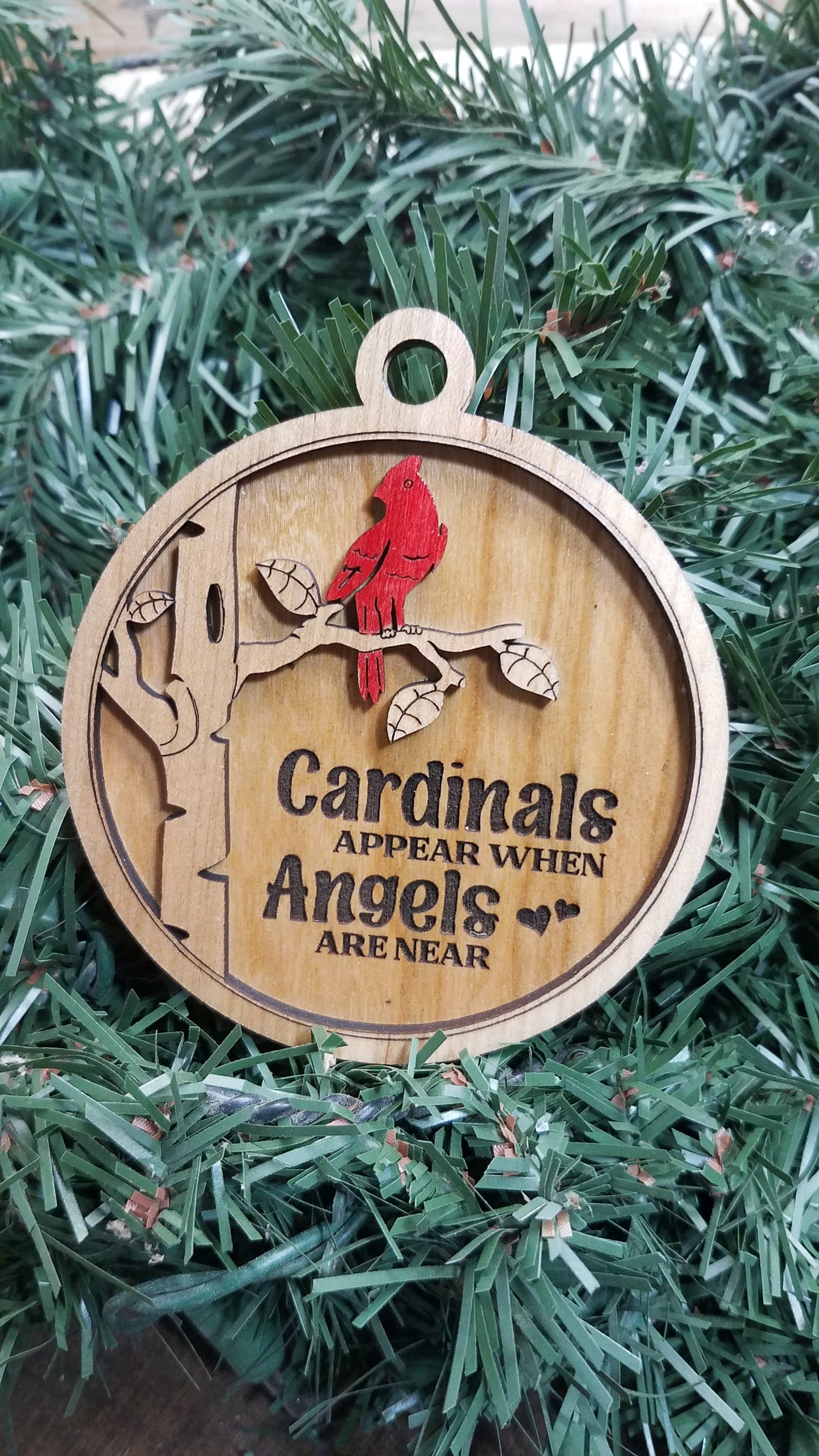 Cherished Cardinal Laser Cut Maple/Cherry Ornaments
