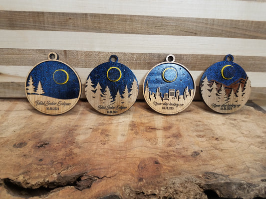 Solar Eclipse Laser Cut Ornament-Wood- City and Country