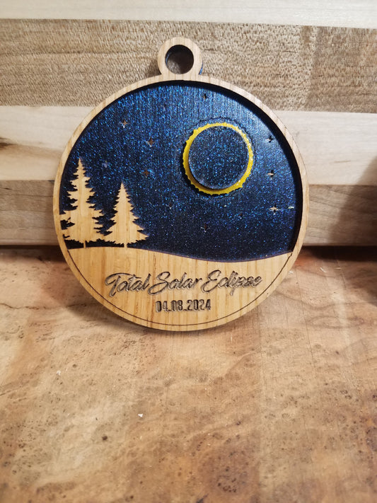 Solar Eclipse Laser Cut Ornament-Wood- City and Country
