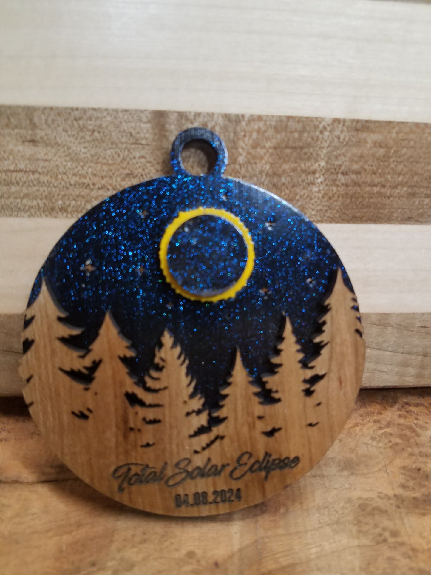 Solar Eclipse Laser Cut Ornament-Wood- City and Country