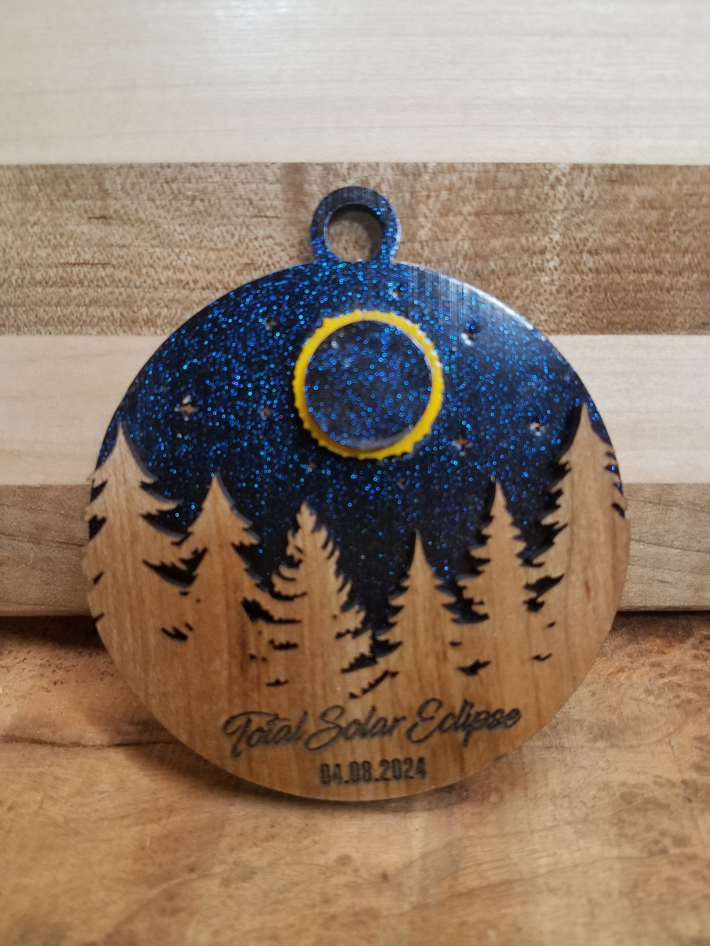 Solar Eclipse Laser Cut Ornament-Wood- City and Country