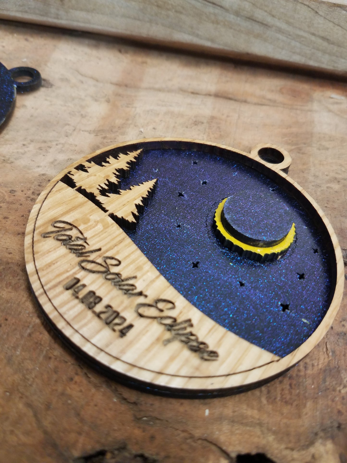 Solar Eclipse Laser Cut Ornament-Wood- City and Country