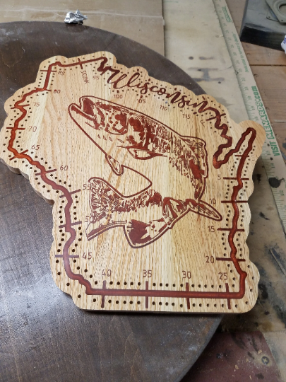Wisconsin-Trout Themed Two Track Cribbage Board-Made to Order
